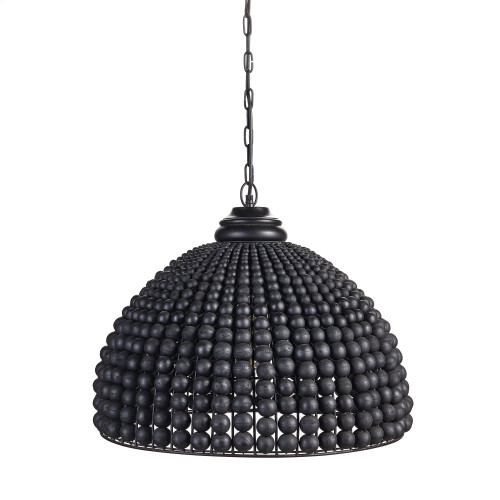 Beaded Bell Wooden Hanging Pendant Ceiling Light Fixture - 23.5" - IMAGE 1
