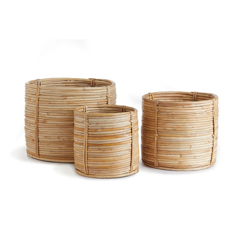 Set of 3 Brown Cane Rattan Mini Round Baskets, 50" - IMAGE 1