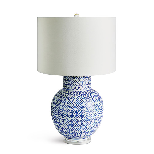 26.5" Navy Blue and White Home Furniture and Collections Modern Fretwork Geometric Lamp - IMAGE 1
