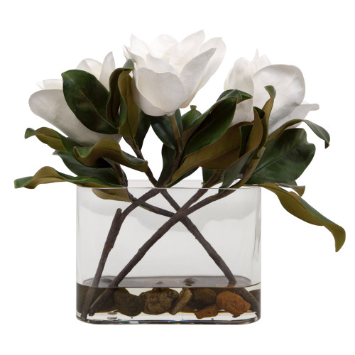 Magnolia Floral Tabletop Artificial Centerpiece - 18" - White and Green - IMAGE 1