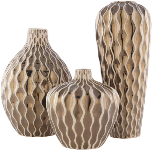 Set of 3 Metallic Gold Ceramic Vases 15" - IMAGE 1
