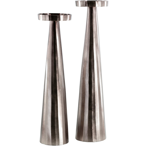 Set of 2 Silver Pedestal Pillar Candle Holders, 22" - IMAGE 1
