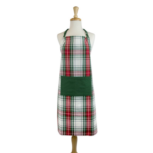 32" Green and Red Christmas Themed Plaid Chef's Apron - IMAGE 1
