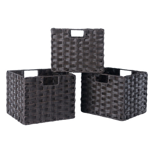 Set of 3 Chocolate Brown Foldable Woven Fiber Baskets 21.25" - IMAGE 1