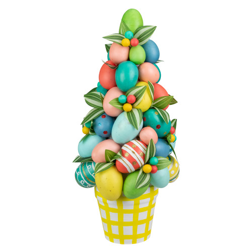 17" Colorful Easter Egg Tree in Yellow Gingham Pot - IMAGE 1