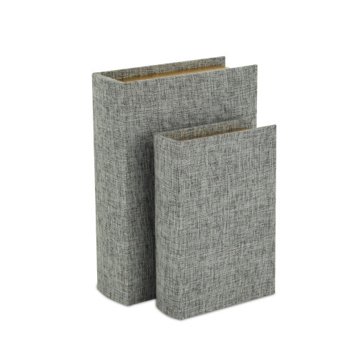 Set of 2 Gray and Gold Rectangular Book Storage Boxes 11" - IMAGE 1