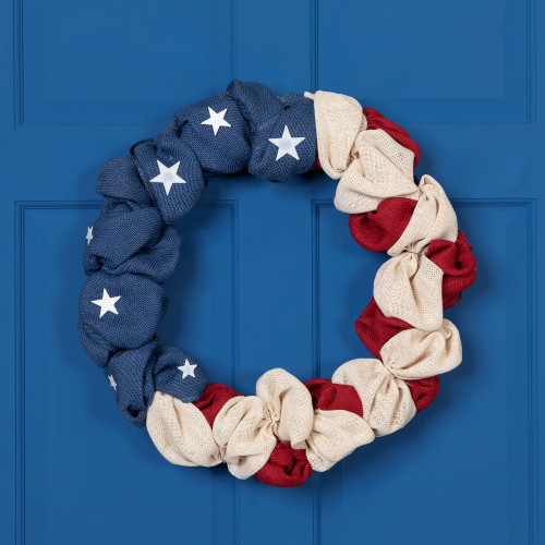 Americana Stars and Stripes Small Burlap Patriotic Wreath - 20" - Unlit - IMAGE 1