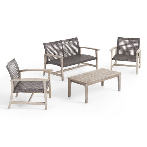 4-Piece Black and Gray Outdoor Furniture Patio Chat Set 52" - IMAGE 1