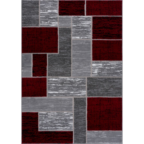 8' x 10' Red and Gray Geometric Pattern Rectangular Area Throw Rug - IMAGE 1