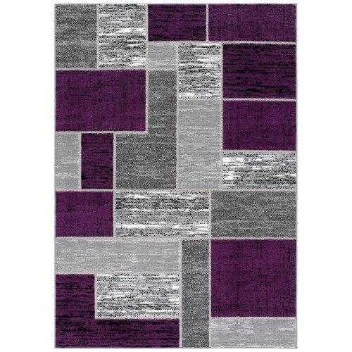 8' x 10' Purple and Gray Geometric Pattern Rectangular Area Throw Rug - IMAGE 1