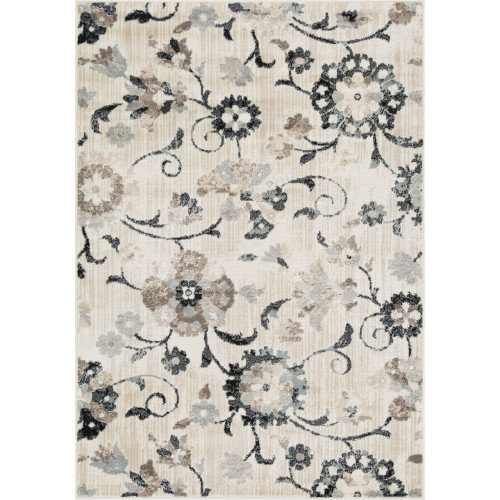 5' x 7' Gray and Beige Floral Accent Rectangular Area Throw Rug - IMAGE 1