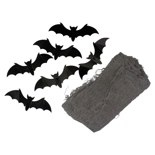 Tattered Gauze and Bats Halloween Decoration Kit - 9.75' - IMAGE 1
