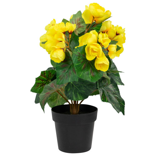 11" Yellow Potted Silk Begonia Spring Artificial Floral Arrangement - IMAGE 1