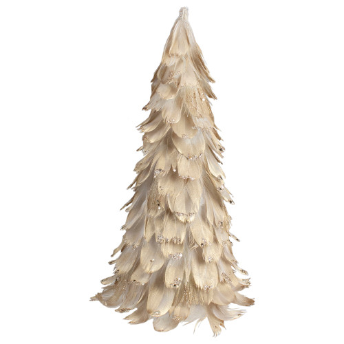12" Gold Feather Cone Table Top Christmas Tree with Glitter - IMAGE 1