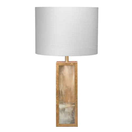 33" Antique Gold Leaf Boarder Linen Drum Shade Table Lamp - IMAGE 1