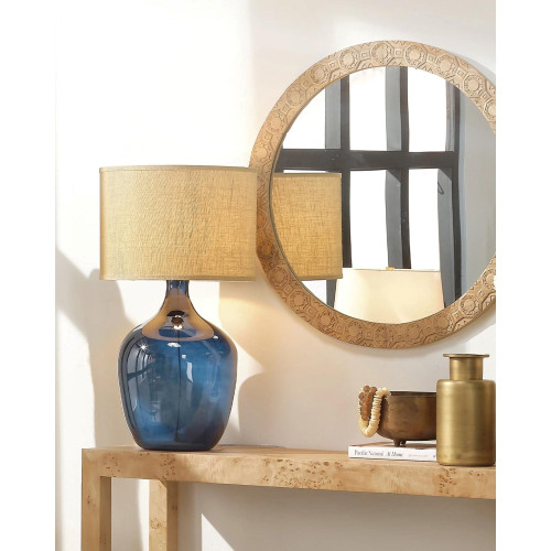 Plum Jar Table Lamp with Burlap Drum Shade - 33.5" - Navy Blue - IMAGE 1