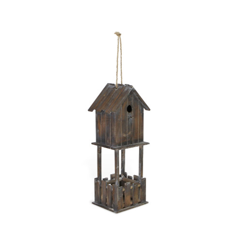 22.5" Brown Birdhouse with Small Bottom Planter - IMAGE 1