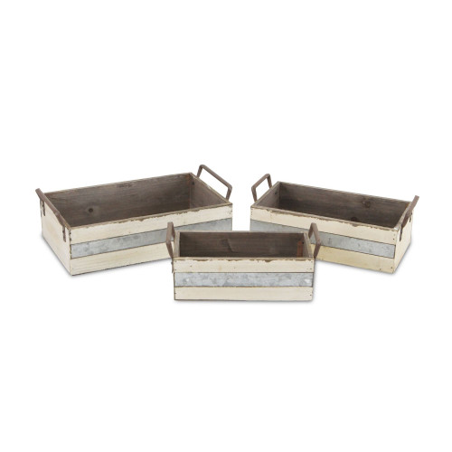 Set of 3 White Storage Crates with Side Metal Handles 13" - IMAGE 1
