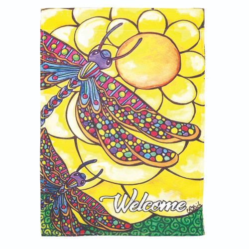 Embroidered Double Applique Dragonflies Welcome Outdoor Garden Flag - 18" x 13" - IMAGE 1