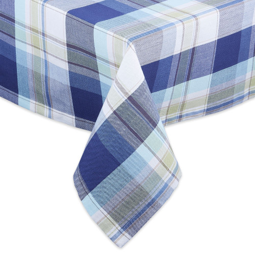 52" x 52" Blue and White Plaid Square Table Cloth - IMAGE 1
