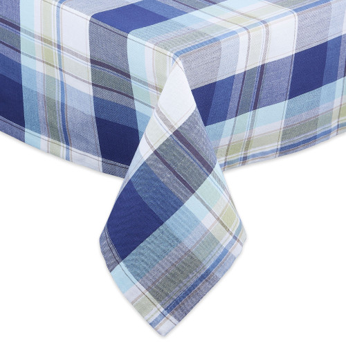 84" x 60" Blue and White Plaid Patterned Table Cloth - IMAGE 1