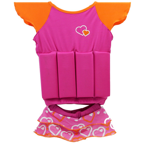 16" Pink and Orange Hearts Float Shorty Swim Vest Set - IMAGE 1