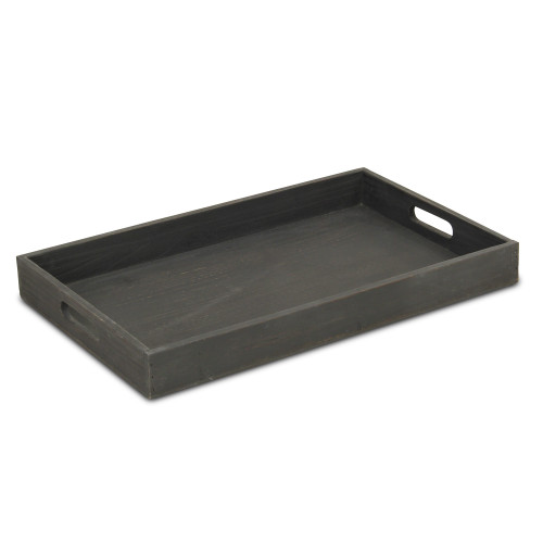 18.75" Black Rectangular Wooden Tray with Handles - IMAGE 1