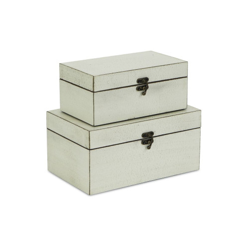 Set of 2 White and Black Rectangle Treasure Boxes 10.25" - IMAGE 1