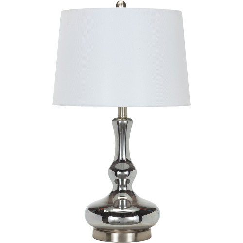 26" Silver Mercury Glass Table Lamp with White Drum Shade - IMAGE 1