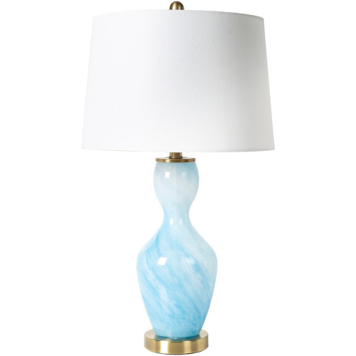 27" Blue Abstract Glass Table Lamp with White Drum Shade - IMAGE 1