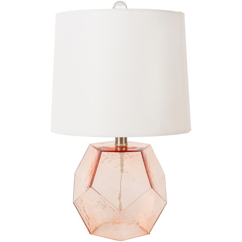 19" Pink Glass Geometric Table Lamp with White Drum Shade - IMAGE 1