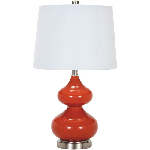 24" Orange Hand Finished Table Lamp with White Drum Shade - IMAGE 1