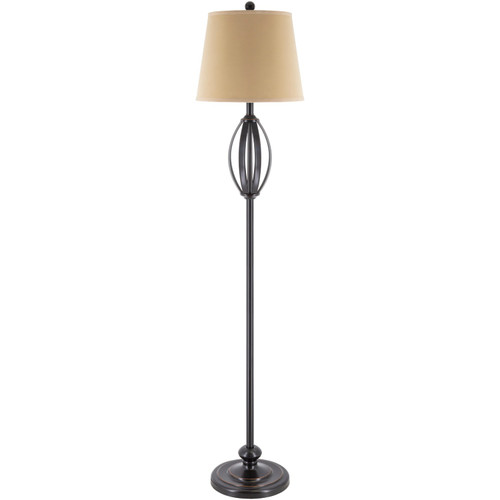 60" Black Hand Finished Floor Lamp with Caramel Brown Drum Shade - IMAGE 1