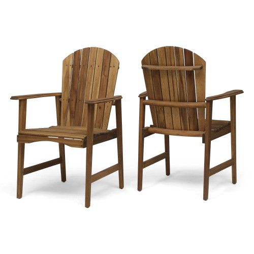 2-Piece Natural Brown Finish Outdoor Furniture Patio Adirondack Dining Chairs - IMAGE 1