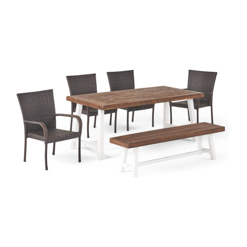 6-Piece Brown Sandblast Finish Rectangular Outdoor Furniture Patio Dining Set - IMAGE 1