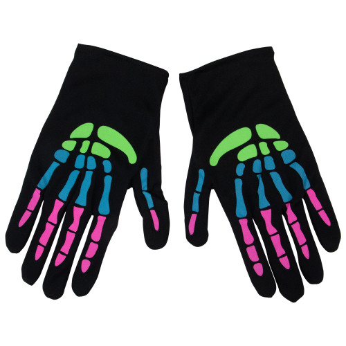 12" Colorful Skeleton Halloween Gloves Costume Accessory - IMAGE 1