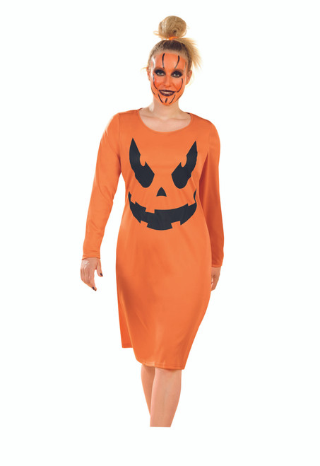 Orange and Black Pumpkin Dress Women's Halloween Adult Costume - Small - IMAGE 1