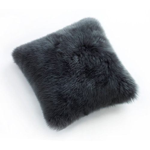 24" Steel Gray Square Decorative Longwool Sheepskin Cushion - Wool Filler - IMAGE 1