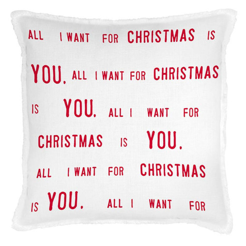 26" White Decorative Euro Pillow with All I Want For Christmas Is You Print Design - IMAGE 1