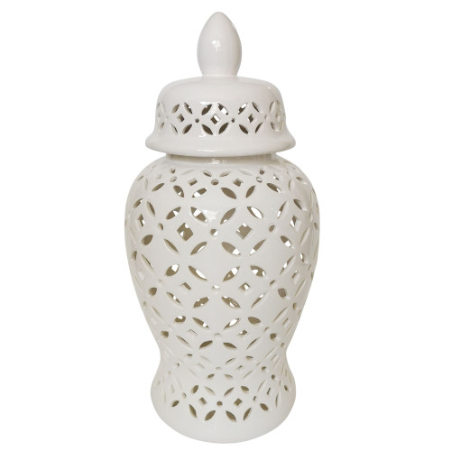 Ceramic Cut Out Daisies Temple Jar with Lid - 24" - White - IMAGE 1