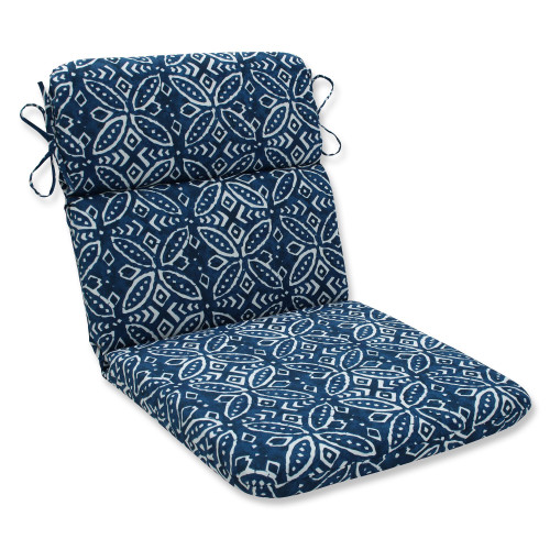 40.5" Blue and White Outdoor Patio Rounded Chair Cushion - IMAGE 1
