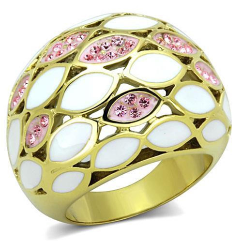 Women's High Polished Stainless Steel Unique Ring with Top Grade Crystal in Light Rose - Size 5 - IMAGE 1