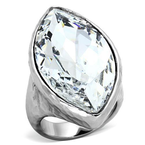 Women's Rhodium Polished Stainless Steel Engagement Ring with 32.17mm Top Grade Crystal - Size 6 - IMAGE 1