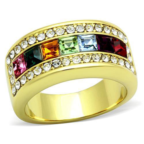 Women's Gold Ion Plate High Polished Stainless Steel Engagement Ring with Top Grade Crystal- Size 9 - IMAGE 1