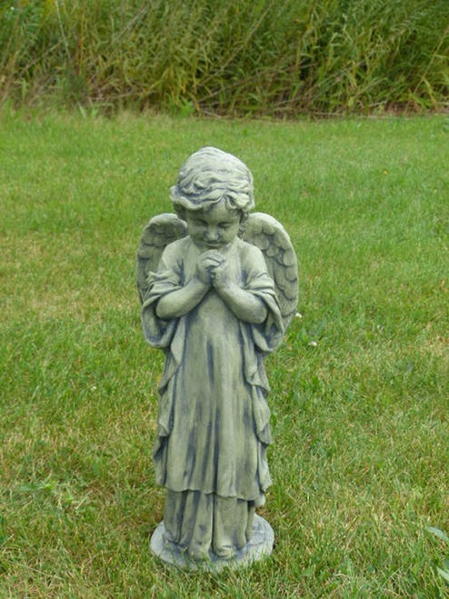 Standing Angel Outdoor Garden Statue - 26" - Antique Stone - IMAGE 1