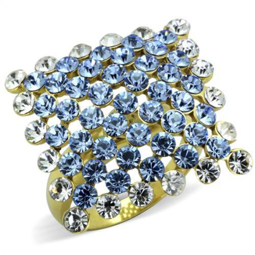 Women's High Polished Stainless Steel Unique Ring with Top Grade Crystal in Light Sapphire- Size 7 - IMAGE 1