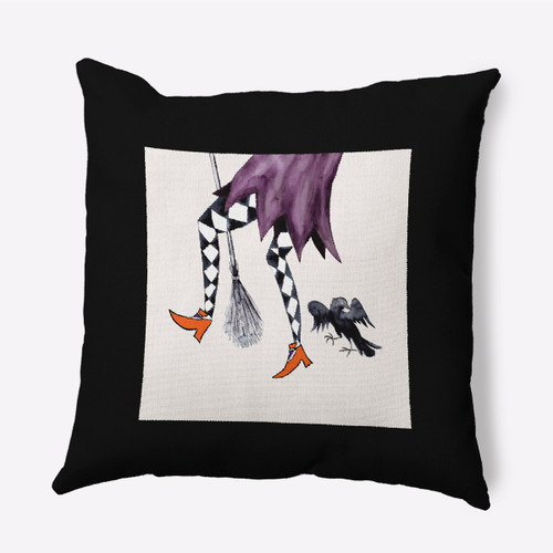 20" Black and White Witch Halloween Outdoor Throw Pillow - Down Filler - IMAGE 1