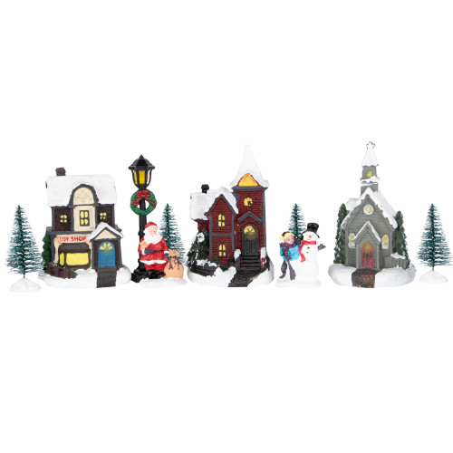 10-Piece LED Lighted Houses and Trees Christmas Village Display Set - IMAGE 1
