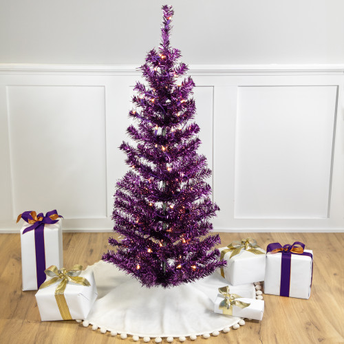 Pre-Lit Tinsel Artificial Christmas Tree - Purple - Clear Lights - Purple Wire - 4' - IMAGE 1