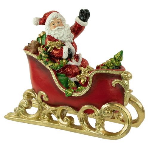 Waving Santa with Presents in Sleigh Christmas Decoration - 9.5" - Red and Gold - IMAGE 1
